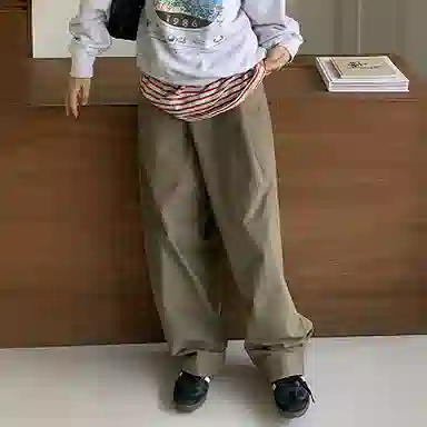 我是大卫 复古工装直筒高街宽松休闲裤 男女同款 绿色