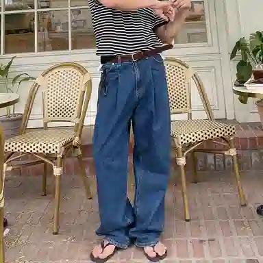 我是大卫 直筒拖地宽松休闲牛仔裤 男女同款 深蓝色