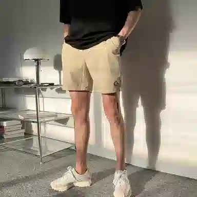 我是大卫 日系宽松百搭纯色直筒潮流时尚简约休闲短裤 男女同款 卡其色