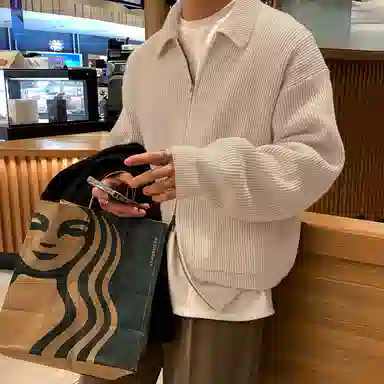 我是大卫 翻领拉链高级感潮牌基础开衫韩版针织衫 男女同款