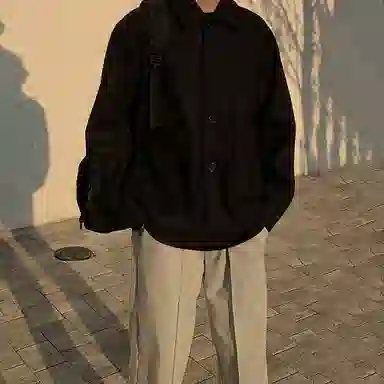 我是大卫 日系毛呢复古文艺风保暖厚款休闲外套夹克 男女同款