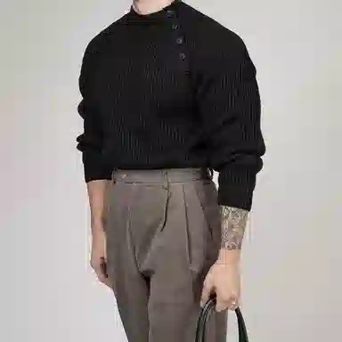 我是大卫 纯色半高领插肩袖套头针织衫 男女同款