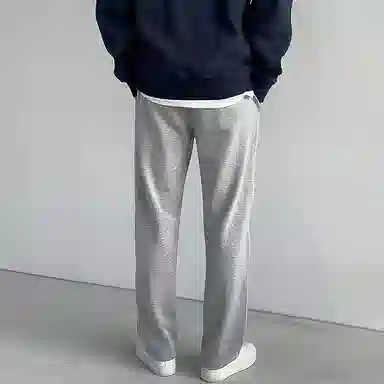 我是大卫 新款韩版简约百搭抽绳宽松直筒阔腿休闲裤 男女同款 灰色