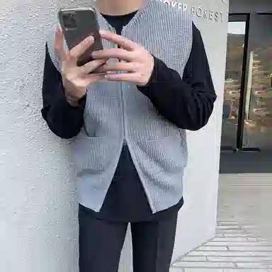 我是大卫 日系宽松开衫时尚个性学院风坎肩拉链针织衫 男女同款