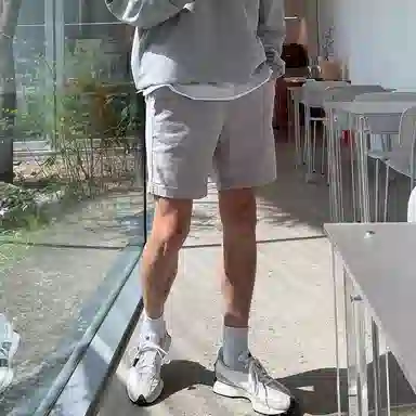 我是大卫 潮流薄款宽松直筒五分裤纯色百搭运动休闲短裤 男女同款 浅灰色