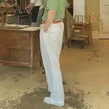 我是大卫 日系纯色简约直筒垂感阔腿宽松休闲裤 男女同款 米白色