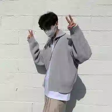 我是大卫 翻领拉链纯色基础款休闲长袖针织衫 男女同款