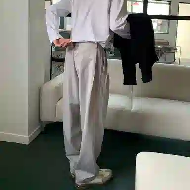 我是大卫 基础纯色垂坠感拖地直筒休闲裤 男女同款