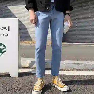 我是大卫 直筒休闲百搭九分牛仔裤 男女同款 蓝色