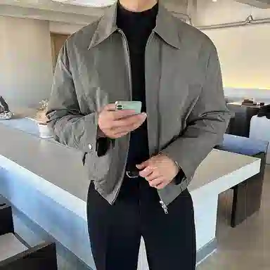 我是大卫 纯色短款翻领休闲拉链飞行员夹克 男女同款