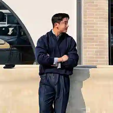 我是大卫 韩版翻领休闲轻熟风卫衣 男女同款 深蓝色