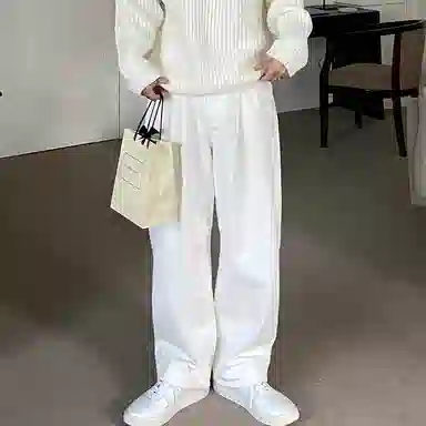 我是大卫 宽松纯色直筒休闲裤 男女同款 白色