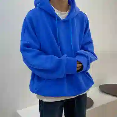 我是大卫 简约纯色口袋慵懒风韩版连帽基础款纯色卫衣加绒 男女同款