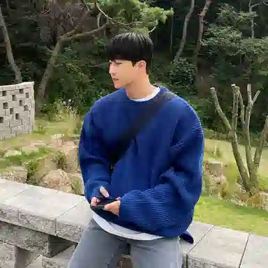 我是大卫 韩版基础款纯色休闲潮牌百搭圆领套头针织衫 男女同款