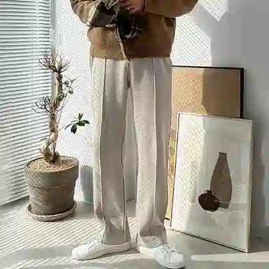 我是大卫 纯色简约垂感阔腿抽绳直筒休闲裤 男女同款