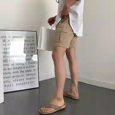 我是大卫 纯色简约宽松抽绳直筒休闲短裤 男女同款