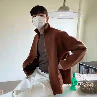 我是大卫 复古拉链口袋开衫保暖基础宽松慵懒风针织衫 男女同款