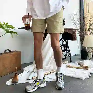 我是大卫 夏季高街潮流潮牌纯色直筒宽松港风百搭五分休闲短裤 男款 卡其色