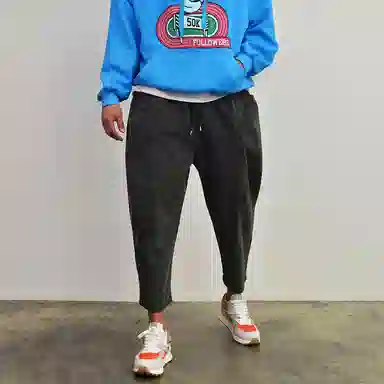 我是大卫 阔腿美式复古潮流宽松百搭系带休闲裤 男女同款 深灰色