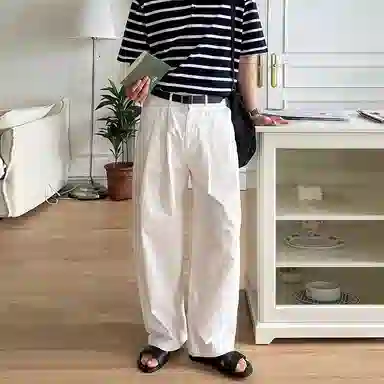 我是大卫 纯色简约垂坠感直筒宽松百搭休闲裤 男女同款