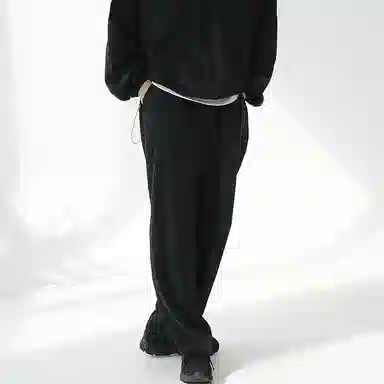 我是大卫 纯色抽绳宽松阔腿休闲裤 男女同款 黑色