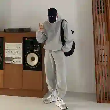 我是大卫 韩版简约纯色宽松连帽慵懒风基础款运动卫衣 男女同款