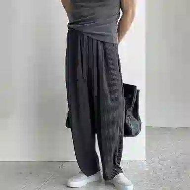 我是大卫 日系弹力慵懒感抽绳直筒阔腿休闲裤 男女同款