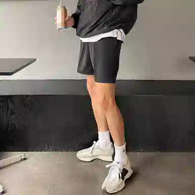 我是大卫 纯色简约抽绳直筒休闲短裤 男女同款