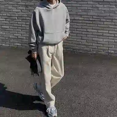 我是大卫 基础简约纯色重磅休闲落肩连帽休闲卫衣 男女同款