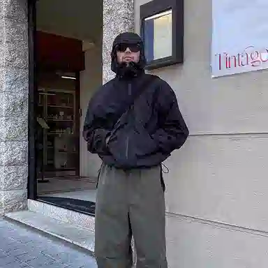 我是大卫 纯色美式机能连帽宽松夹克外套 男女同款 黑色