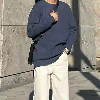 我是大卫 港风纯色宽松慵懒风潮流复古圆领百搭长袖针织衫 男女同款