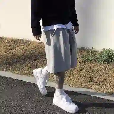 我是大卫 韩版纯色轻薄透气运动五分裤简约垂感宽松休闲短裤 男女同款 灰色