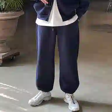 我是大卫 纯色简约基础款宽松休闲裤 男女同款 深蓝色