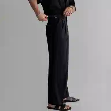 我是大卫 美式褶皱直筒侧边可调节腰带垂坠感免烫宽松休闲裤 男女同款