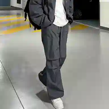 我是大卫 户外机能风百搭纯色美式复古阔腿宽松工装休闲裤 通用