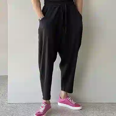 我是大卫 纯色抽绳小脚九分休闲裤 男女同款