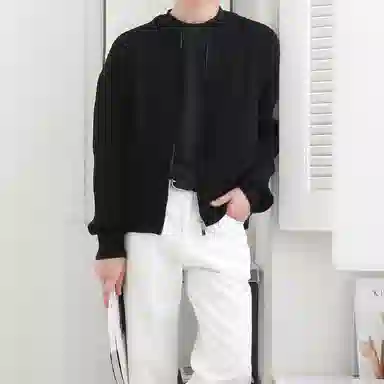 我是大卫 拉链开衫韩版宽松纯色圆领百搭针织衫 男女同款