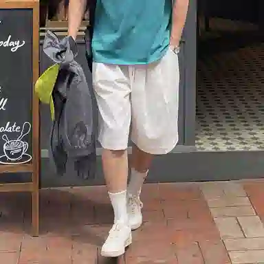 我是大卫 夏季新款复古工装纯色休闲短裤 男款 白色