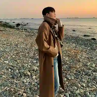 我是大卫 复古双排扣过膝保暖加厚休闲大衣 男女同款 卡其色