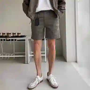 我是大卫 美式复古拉链五分休闲短裤 男款 深卡其色