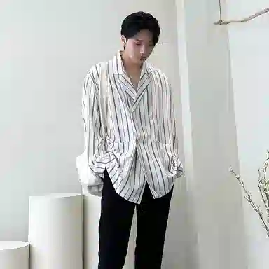 我是大卫 条纹宽松双排扣长袖衬衫 男款