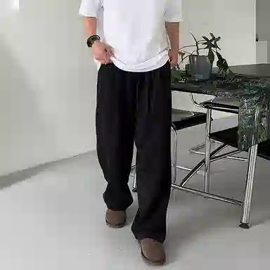 我是大卫 纯色百搭抽绳宽松直筒休闲裤 男女同款