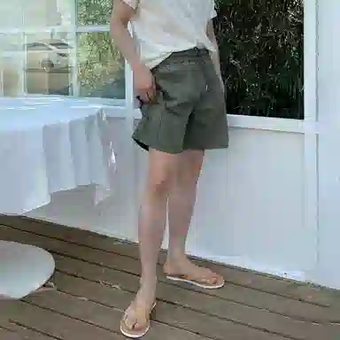 我是大卫 日系街头设计感五分裤宽松直筒百搭工装短裤 男女同款 军绿色