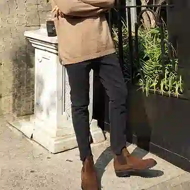 我是大卫 破洞设计高弹修身九分牛仔裤 男女同款 黑色