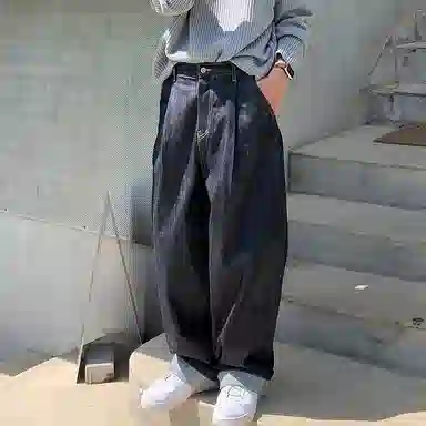 我是大卫 直筒宽松休闲牛仔裤 男女同款 黑色