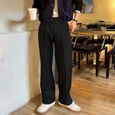 我是大卫 直筒阔腿纯色中腰休闲裤 男款 黑色