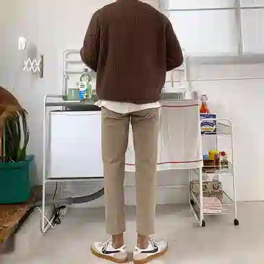 我是大卫 纹理复古打底慵懒感长袖针织衫 男女同款