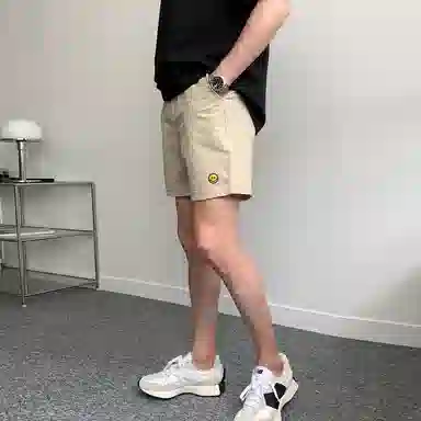 我是大卫 日系宽松百搭纯色直筒潮流时尚简约休闲短裤 男女同款 卡其色