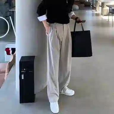 我是大卫 双褶皱垂感韩版高级感百搭直筒休闲裤 男女同款