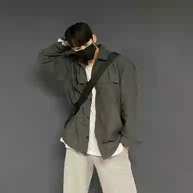 我是大卫 薄款宽松休闲百搭工装长袖衬衫 男款 深灰色